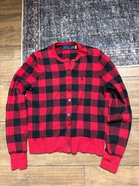 Ralph Lauren Red and Black Buffalo Plaid Cardigan